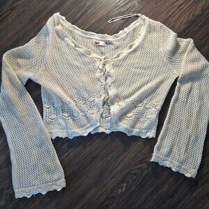 SO Boho/Hippie Chic Ivory 100% Cotton Crochet Crop Shrug/Cardigan SIZE XL